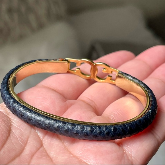 CASINI & GORI |Vintage Black Leather 24k Gold Plated Bangle 16cm | Made In Italy - Picture 7 of 9